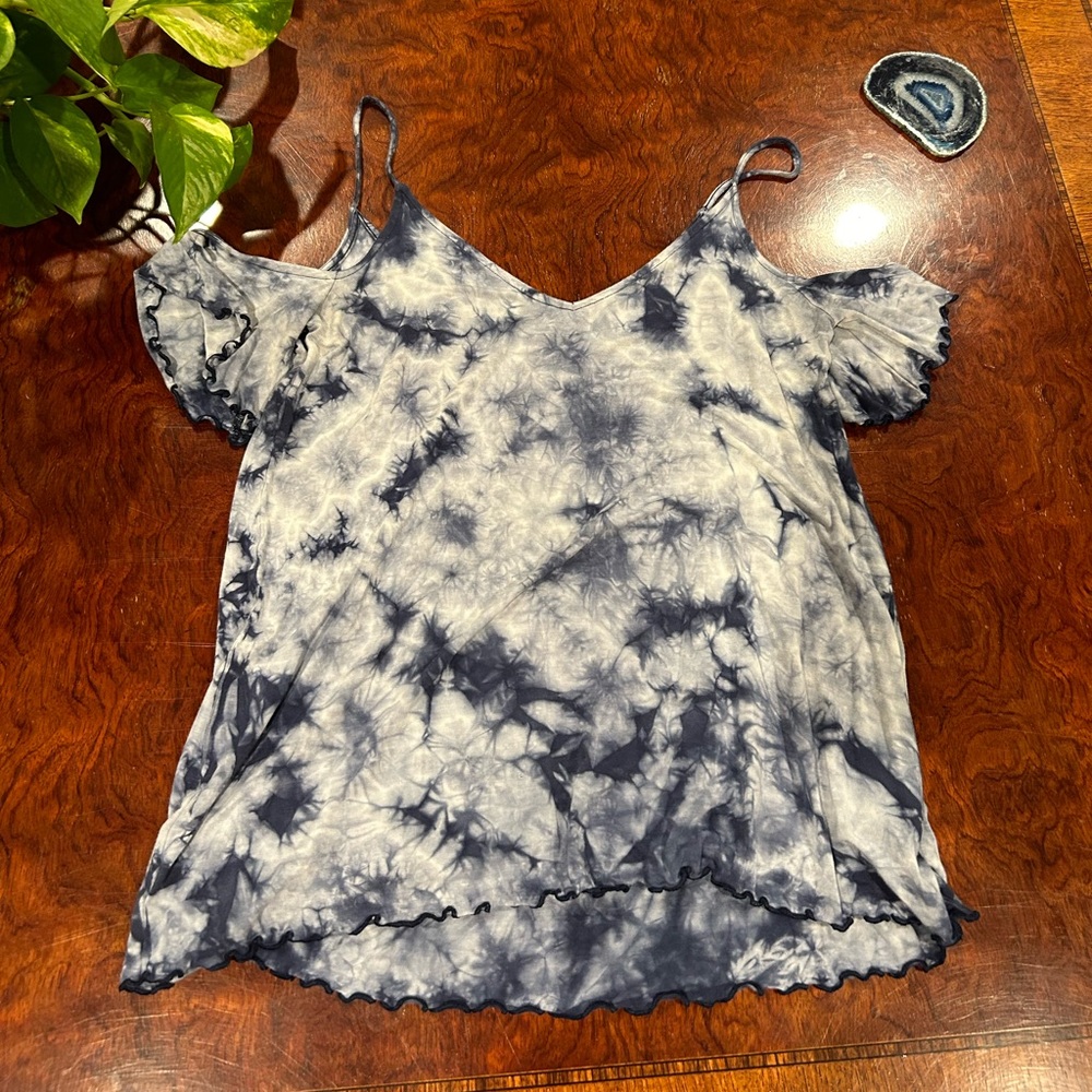 Blue tie die off the shoulder top